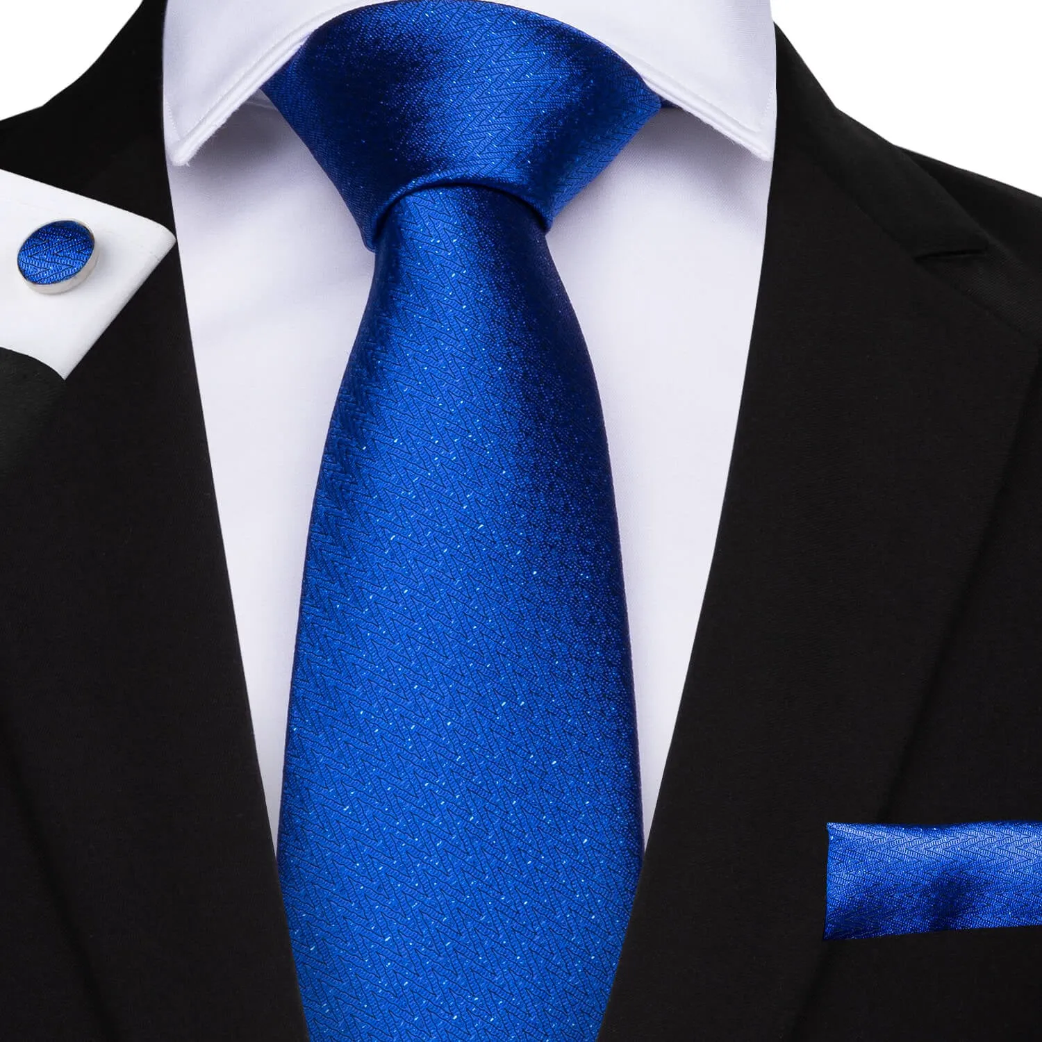 DiBanGu Men's Tie Navy Blue Plaid Silk Tie Handkerchief Cufflinks Set Attractive