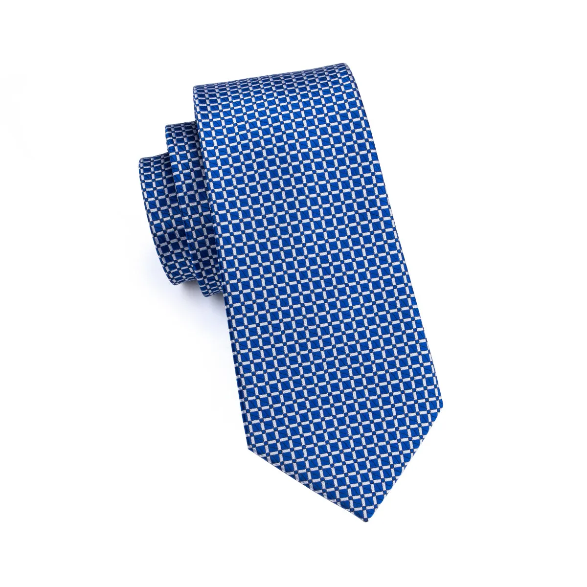 DiBanGu Men's Tie Navy Blue Plaid Silk Tie Handkerchief Cufflinks Set Attractive