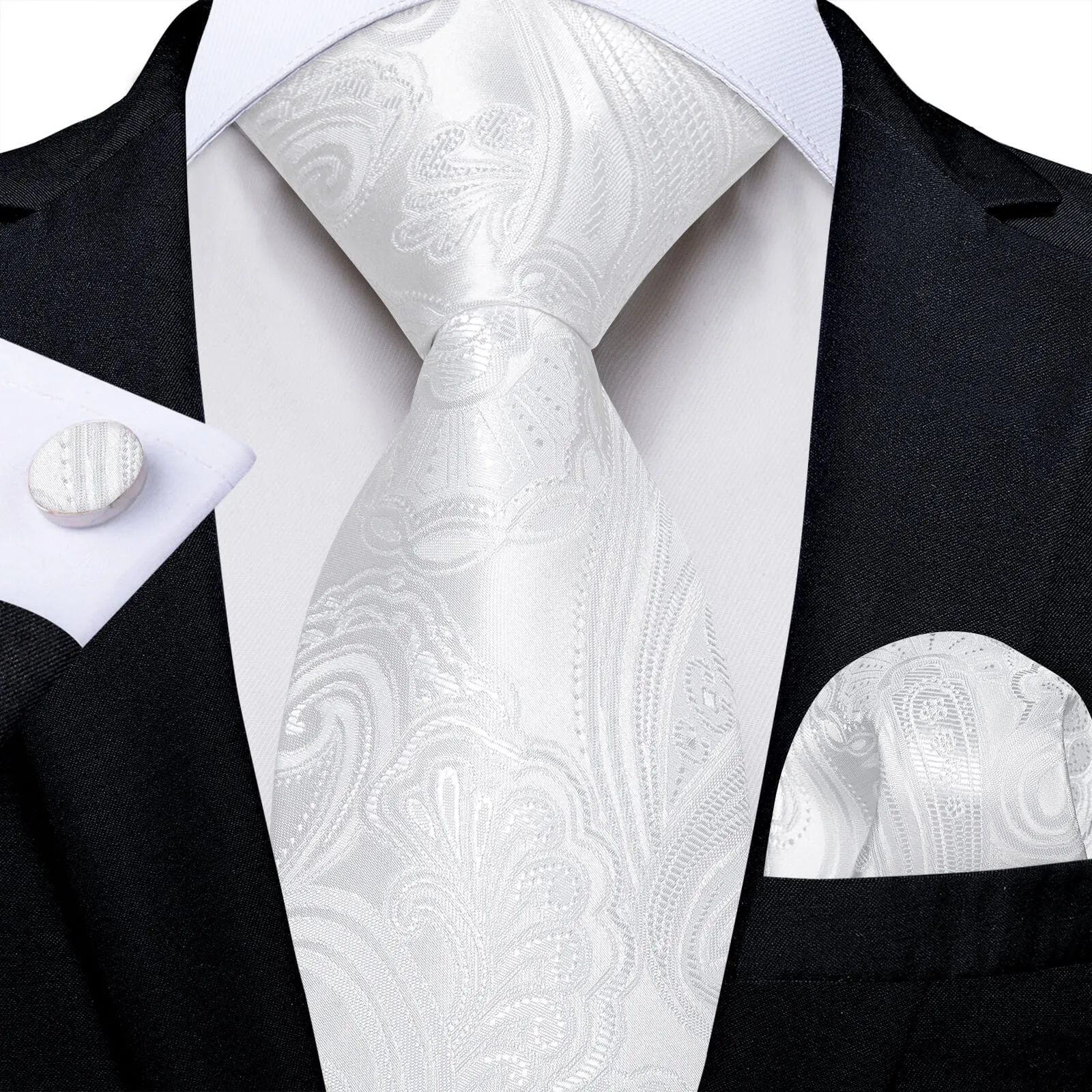 DiBanGu Men's Tie Navy Blue Plaid Silk Tie Handkerchief Cufflinks Set Attractive