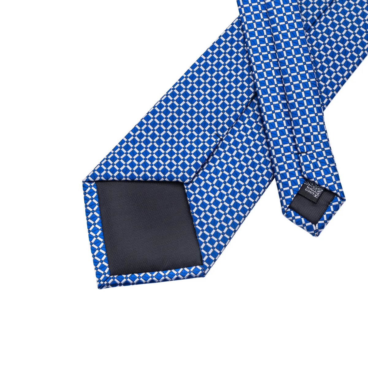 DiBanGu Men's Tie Navy Blue Plaid Silk Tie Handkerchief Cufflinks Set Attractive