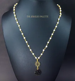 Elena pearl chain and druzy pendant necklaces