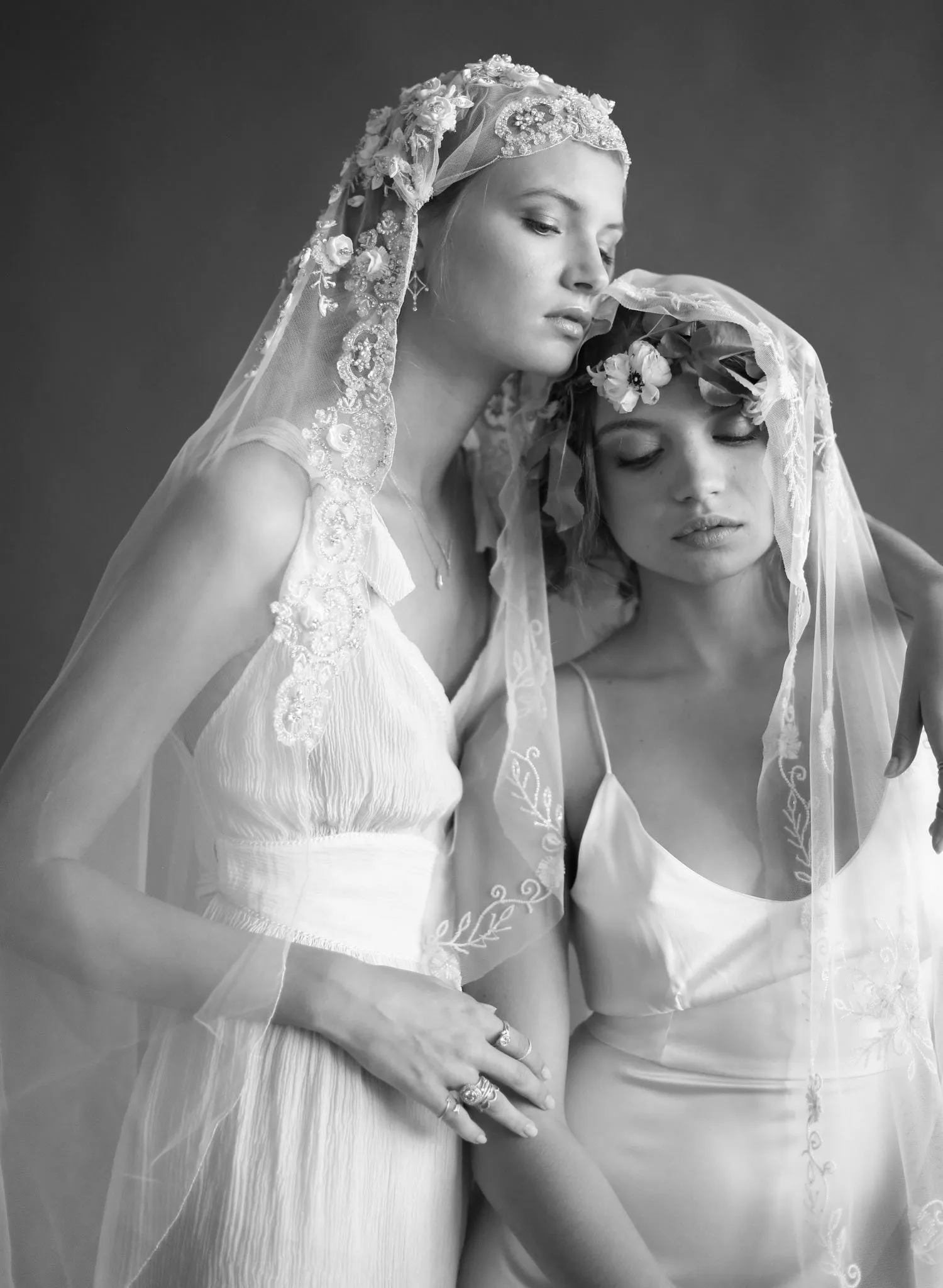 Embroidered floral and beaded juliet veil - Style #635
