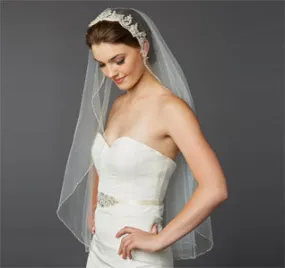 Fingertip Ivory Bridal Veil with Applique Headpiece
