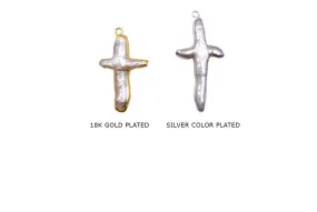 FWP1136 Fresh Water Pearl Cross Pendant With Gold Lining 22mmx33mm