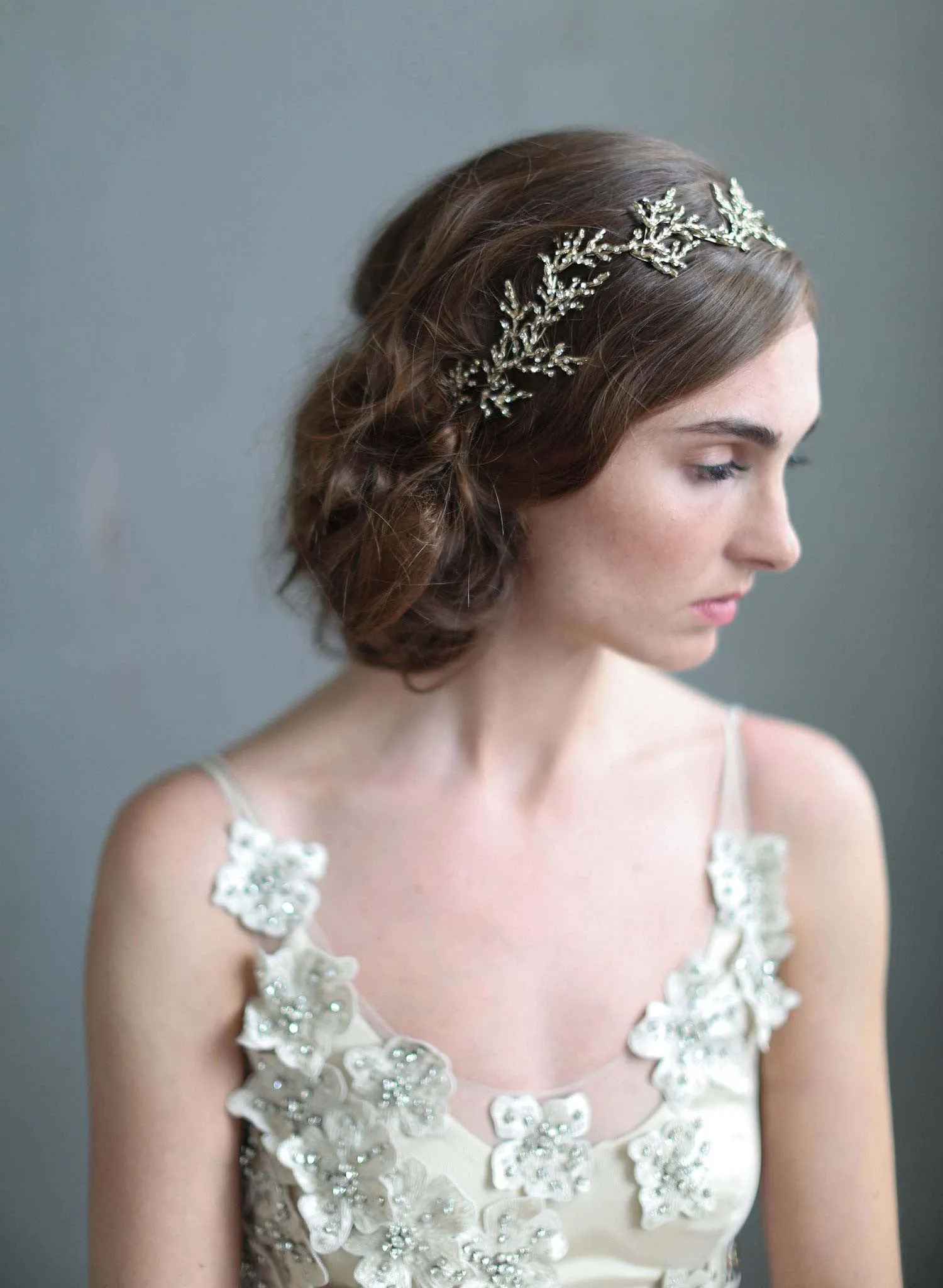 Gilded crystal encrusted branch headpiece - Style #707