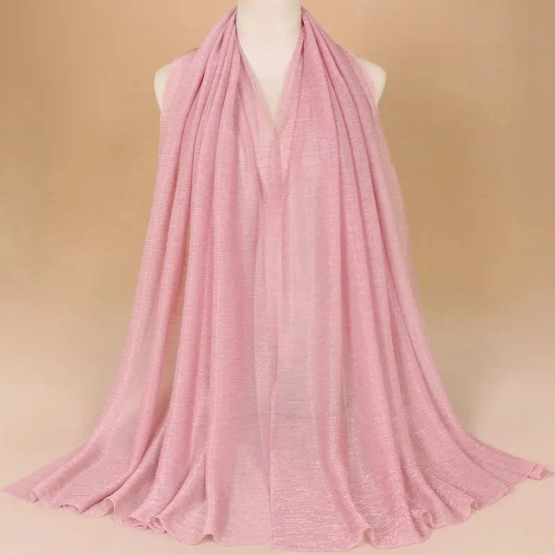 Glitter women gold silk solid color hijab shawls
