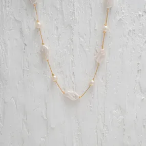 Gold and Flat Baroque Pearl Necklace