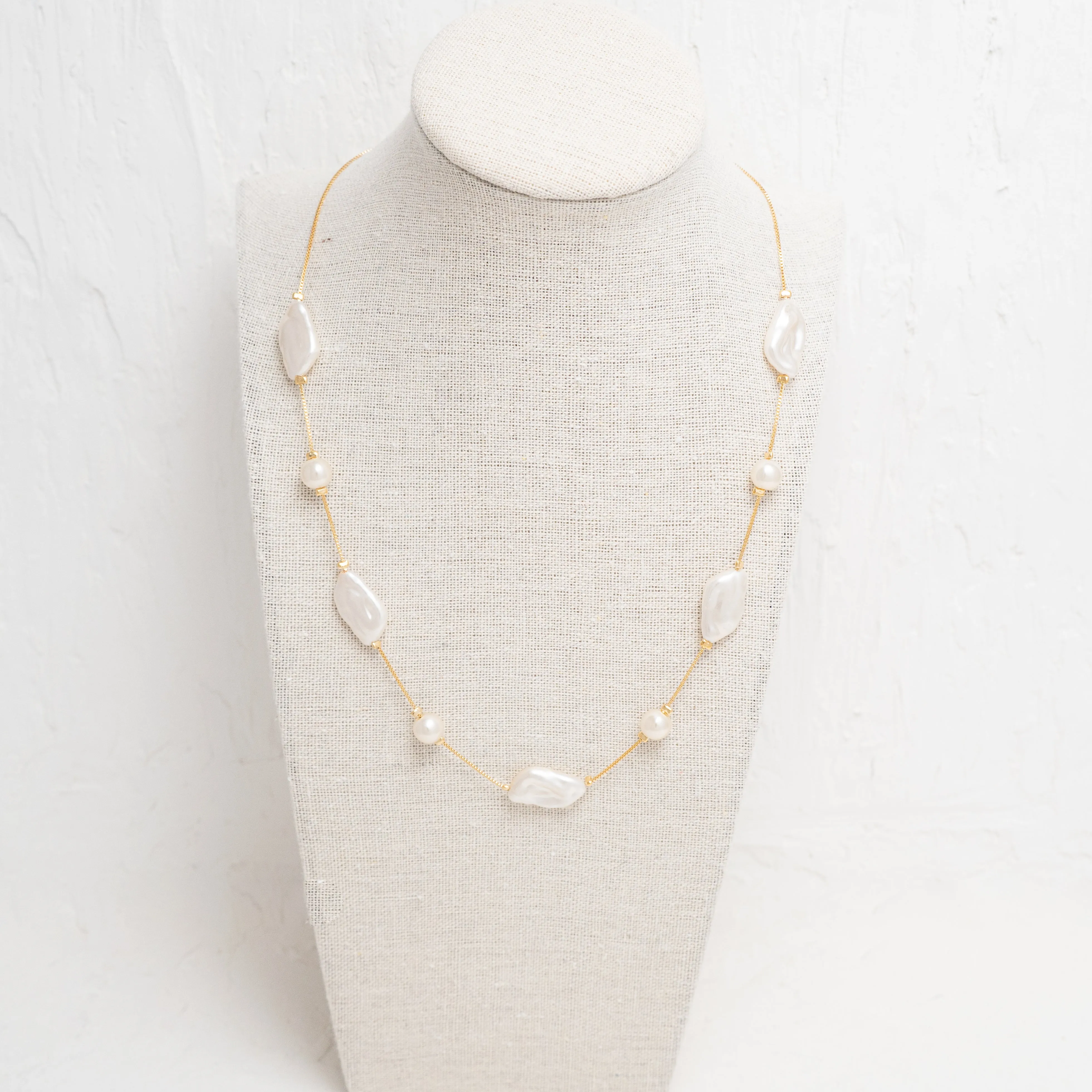 Gold and Flat Baroque Pearl Necklace