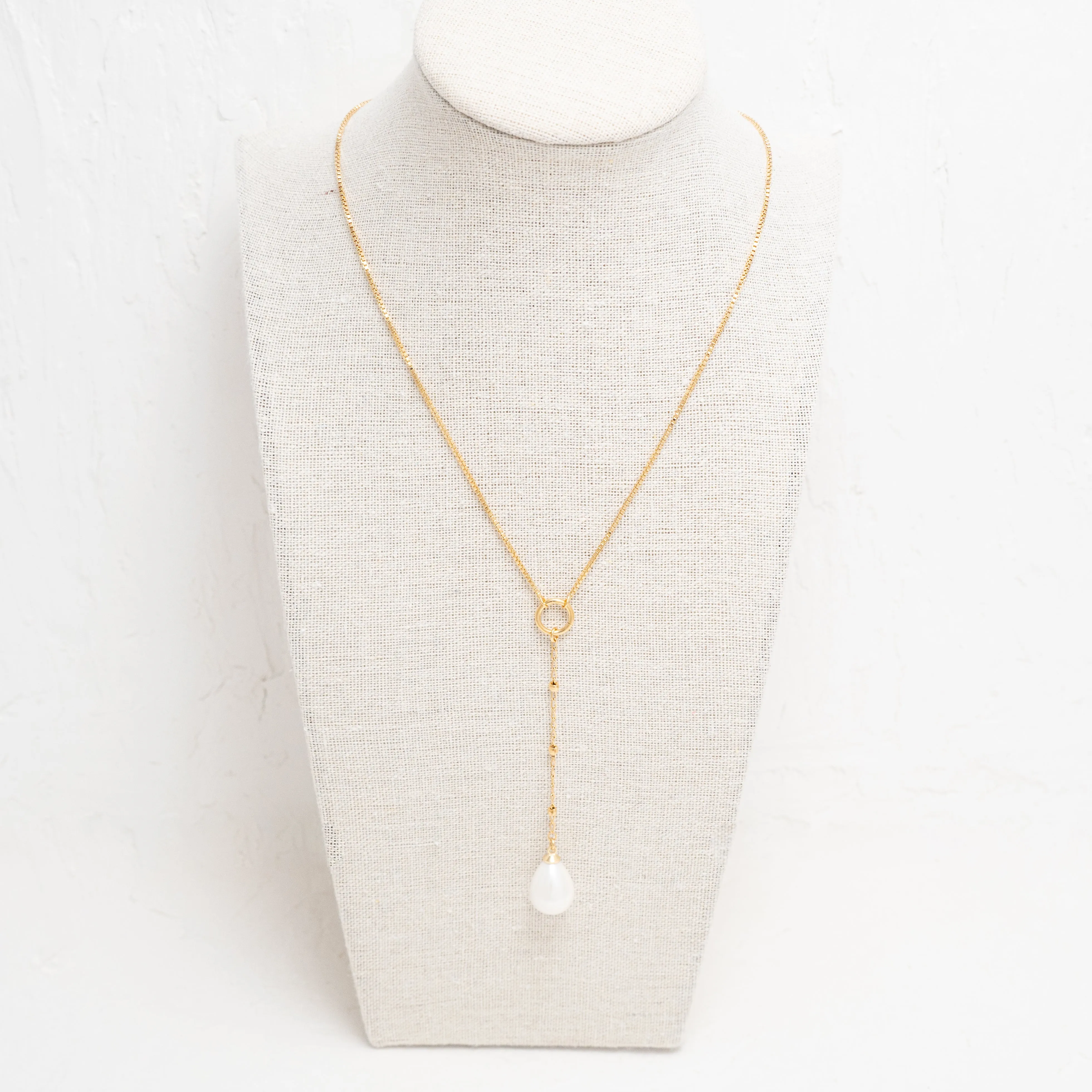 Gold and Pearl Y Necklace