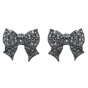 Gorgeous Fashion Ribbon Bow Design Crystal Rhinestone Pave Stud Earrings Black