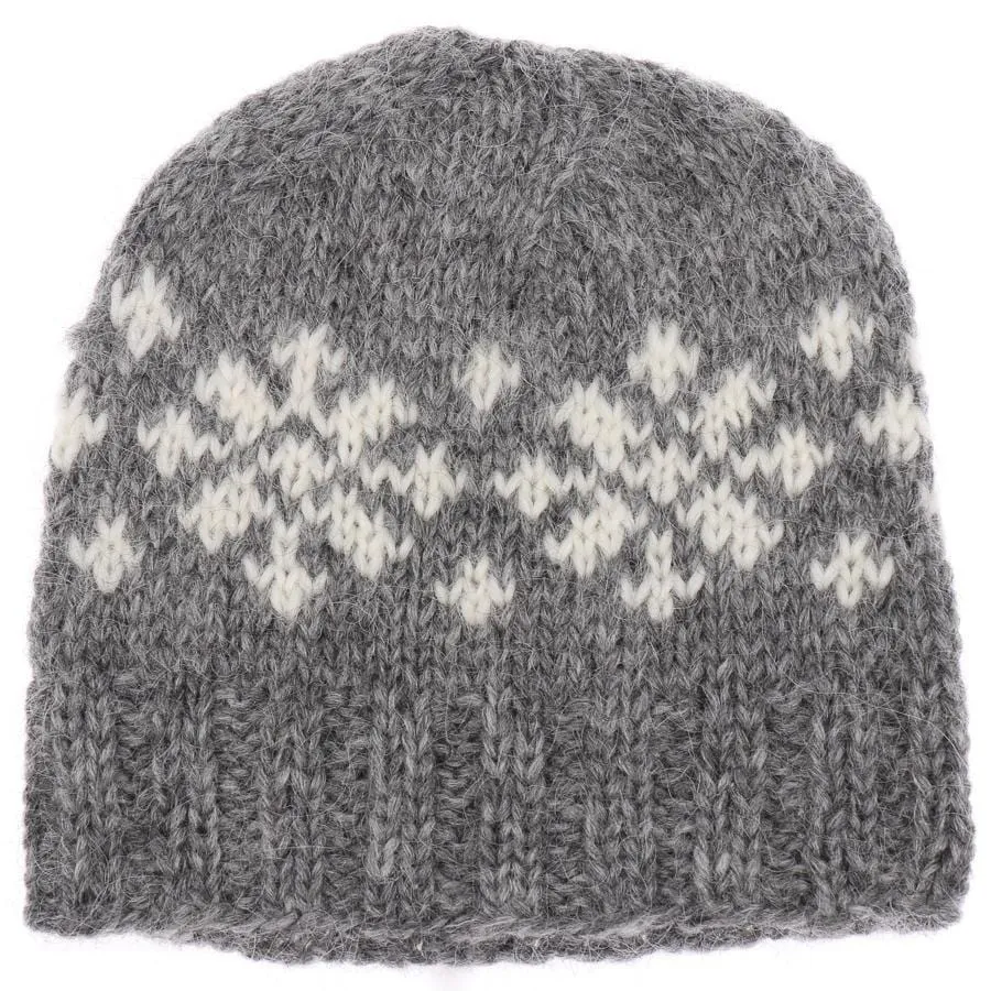 Handknit Wool Hat - Pink  / White Frostroses