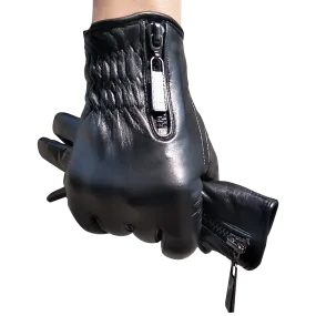 HighShine Men's Genuine Leather Gloves Male Soft Lambskin Cashmere Lined Warm Winter Touch Screen Gloves Side zipper