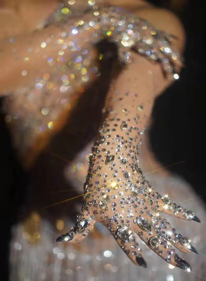 Luxurious Stretch Crystal Gloves