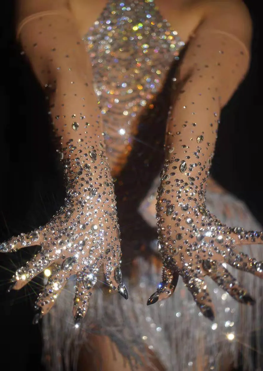 Luxurious Stretch Crystal Gloves