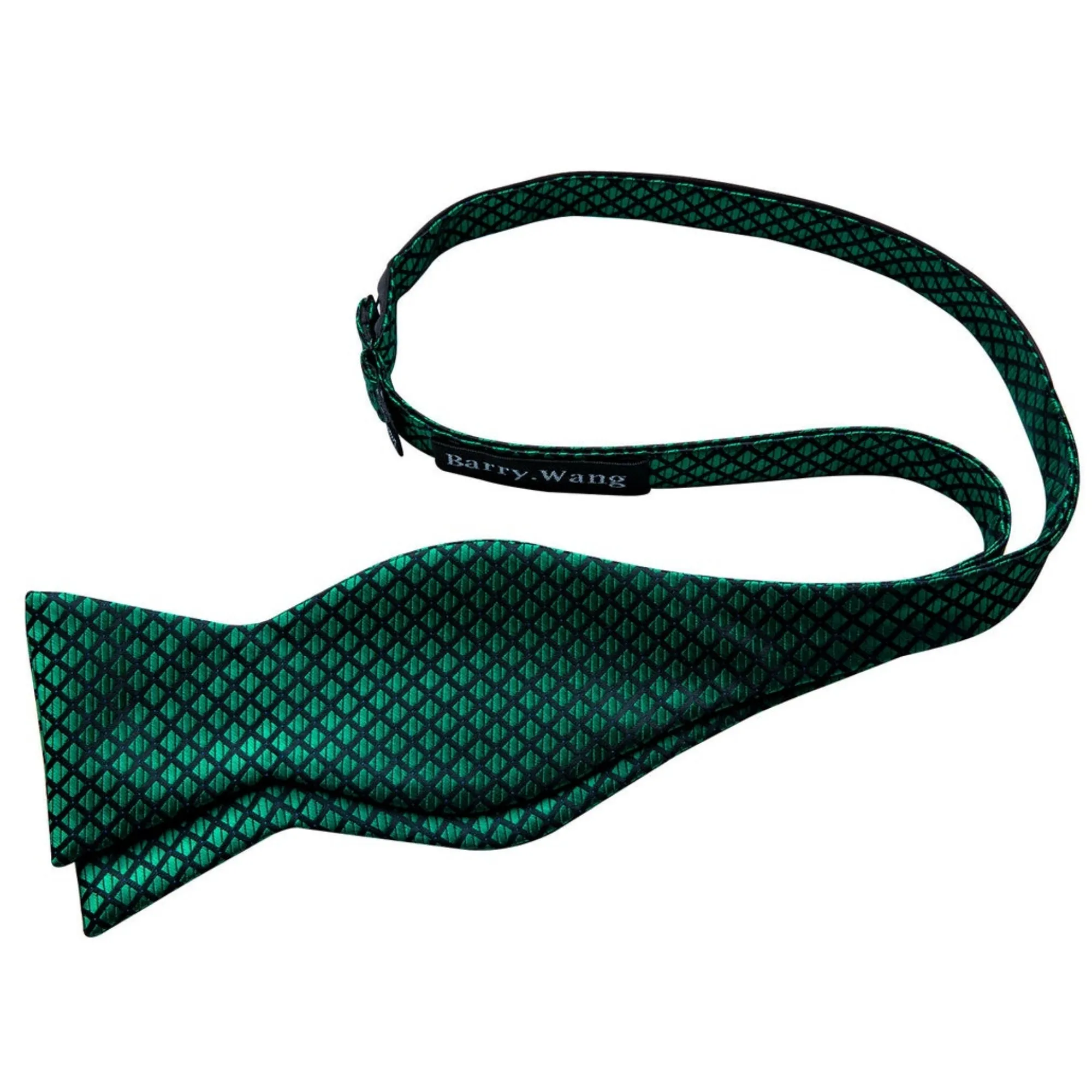 Men's Green Plaid 100% Silk Self Tie Bow Tie Pocket Square Cufflinks Set