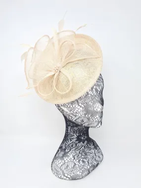 Metallic Champagne  Feather & Bow Round Disc Fascinator