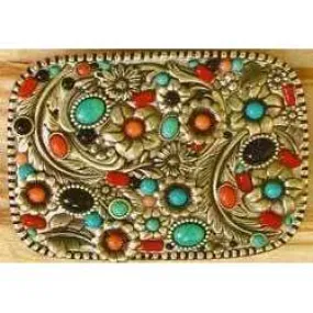 Michal Golan Coral, Turquoise and Onyx Belt Buckle
