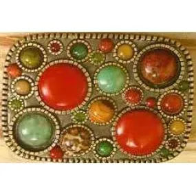 Michal Golan Red Jasper, Tiger Eye, Green Aventurine, Jade, Vaikite, Leopard Skin and Aragonite Belt Buckle