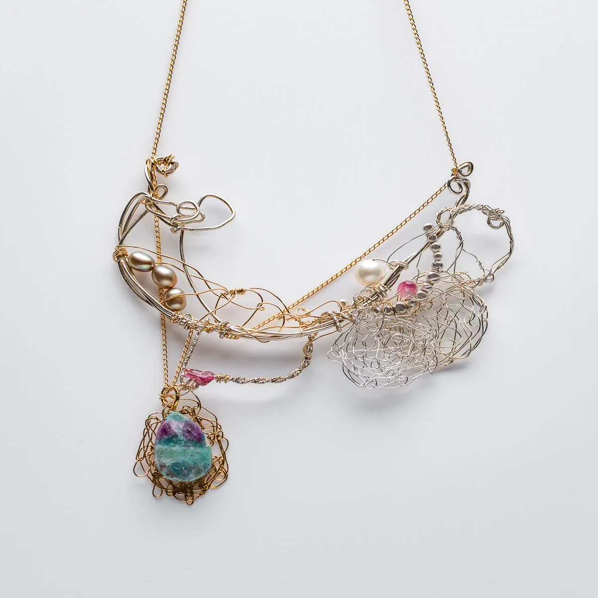 Organic Pearl and Zoisite Necklace