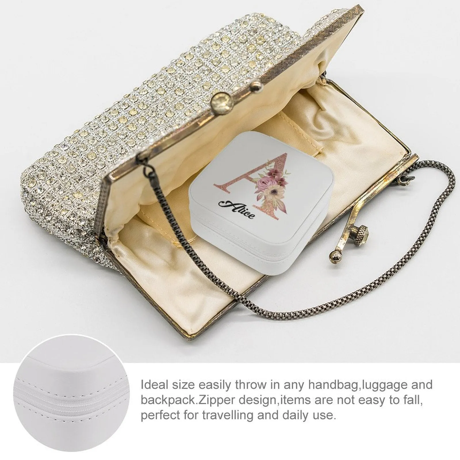 Personalized Jewellery Box Travel Zipper Alphabets Jewellery Boxes Custom Name Wedding Bridesmaid Proposal Gifts Wedding Favor