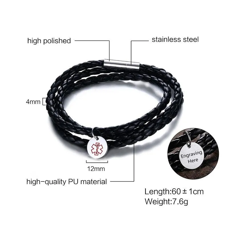 Personalized Leather Bracelet - PU Leather Vintage Style Braided Band
