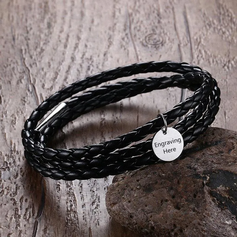 Personalized Leather Bracelet - PU Leather Vintage Style Braided Band