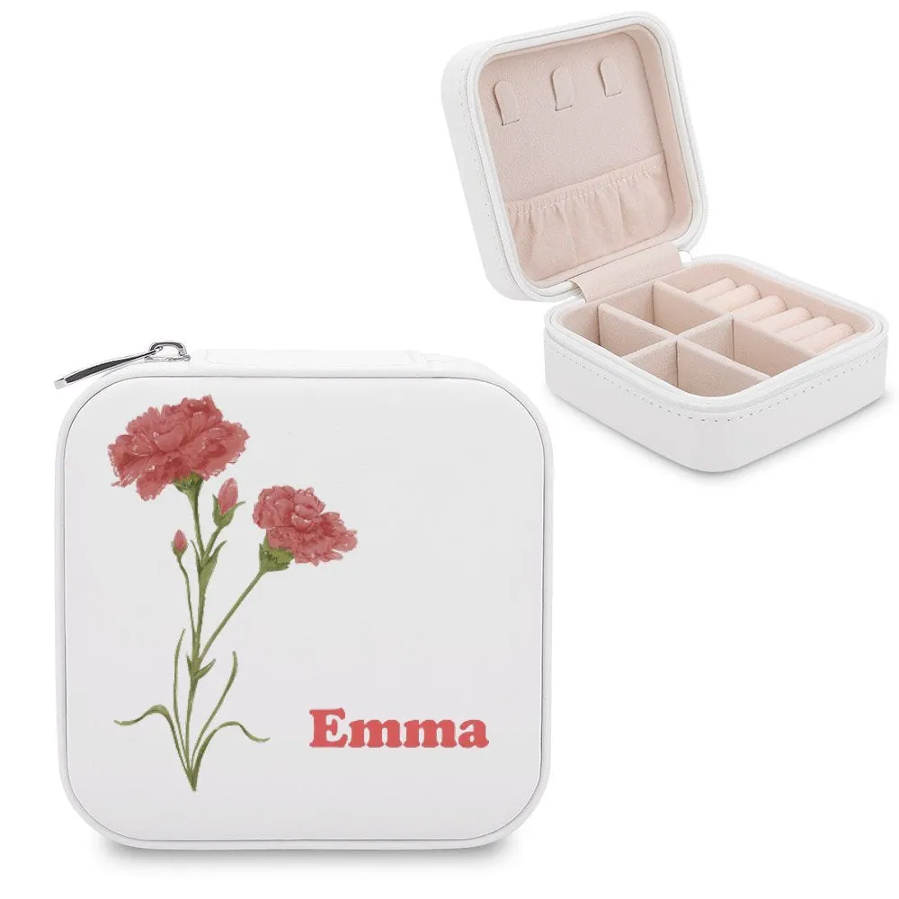 Personalized Travel Jewelry Box Small Square Earring Organizer Bridesmaid Gifts Box Birth Month Flower Jewelry Box