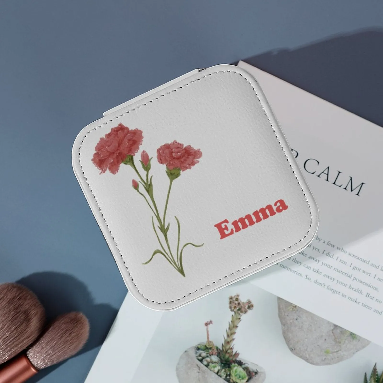 Personalized Travel Jewelry Box Small Square Earring Organizer Bridesmaid Gifts Box Birth Month Flower Jewelry Box
