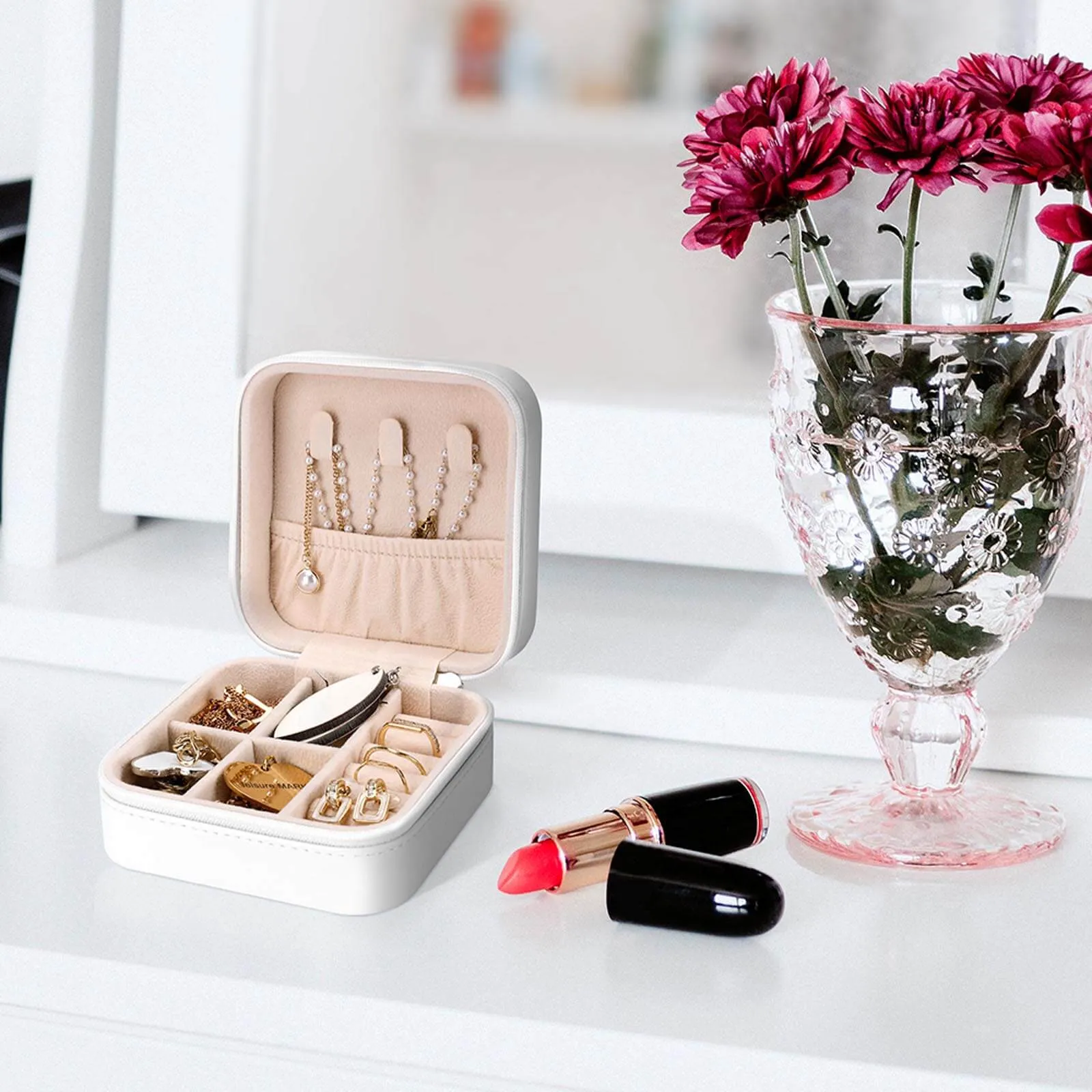 Personalized Travel Jewelry Box Small Square Earring Organizer Bridesmaid Gifts Box Birth Month Flower Jewelry Box