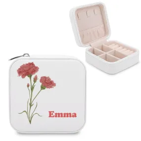 Personalized Travel Jewelry Box Small Square Earring Organizer Bridesmaid Gifts Box Birth Month Flower Jewelry Box