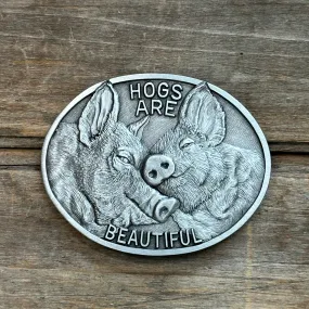 Pewter Hogs Are Beautiful Indiana Metal Craft Belt Buckle