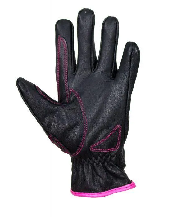 Pink-Rose Graphic Embroidered Leather Gloves, GLZ106-EBL6-PINK-DL