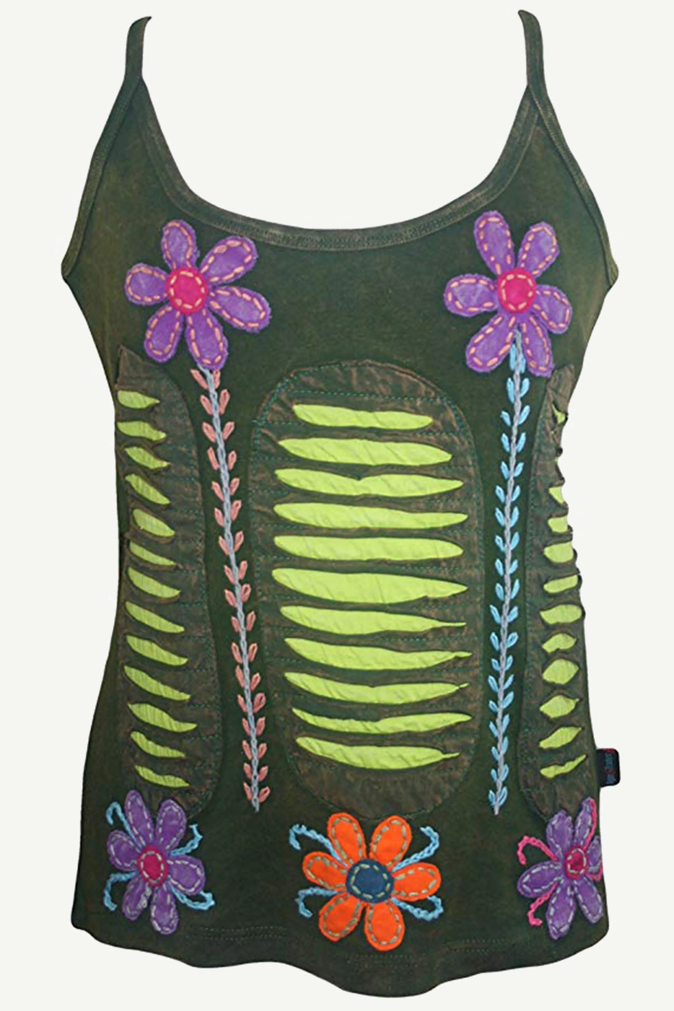 R 131 Rib Cotton Patch Razor Cut Embroidered Yoga Tank Top