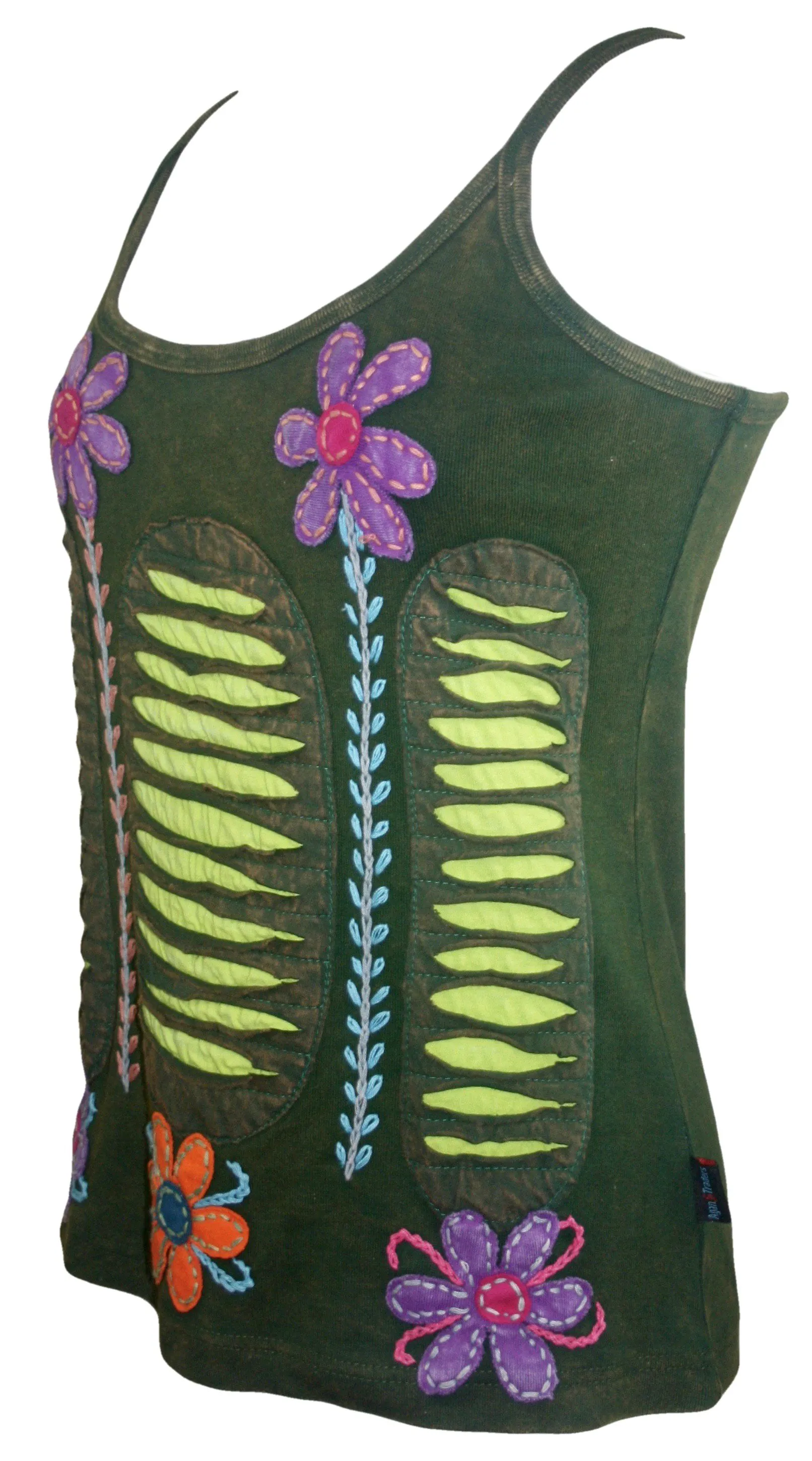 R 131 Rib Cotton Patch Razor Cut Embroidered Yoga Tank Top