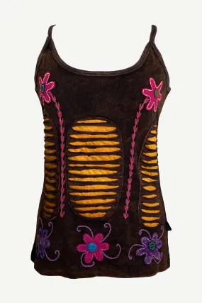 R 131 Rib Cotton Patch Razor Cut Embroidered Yoga Tank Top