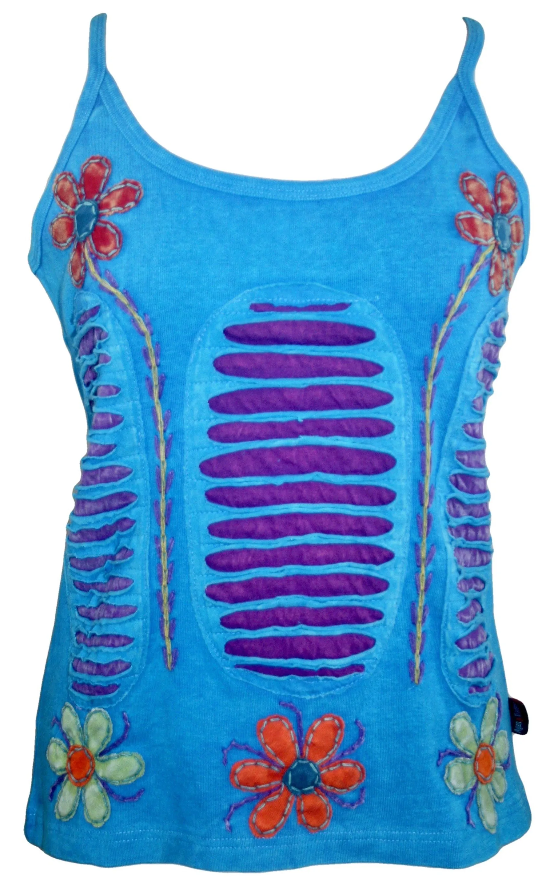 R 131 Rib Cotton Patch Razor Cut Embroidered Yoga Tank Top