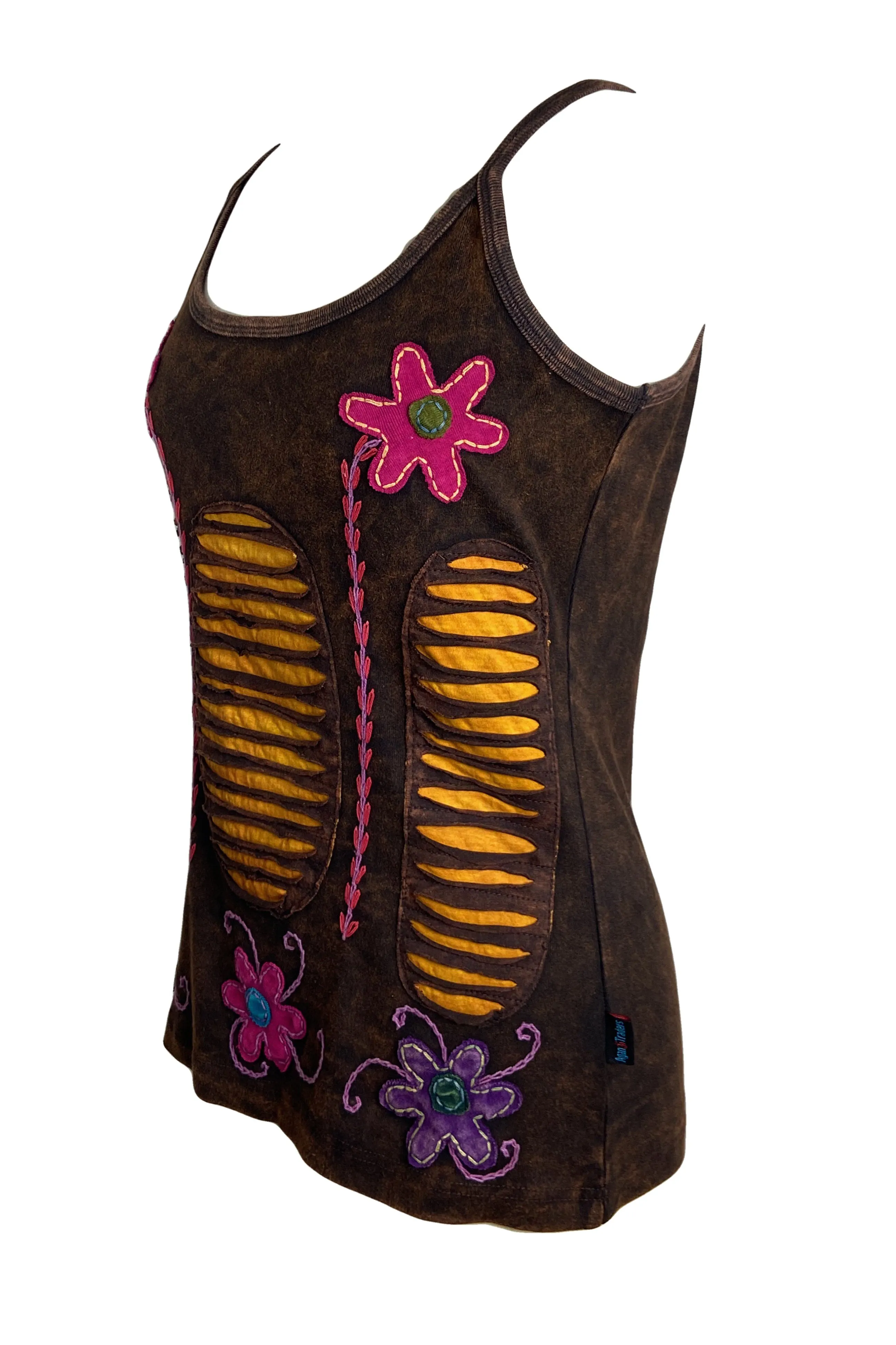 R 131 Rib Cotton Patch Razor Cut Embroidered Yoga Tank Top