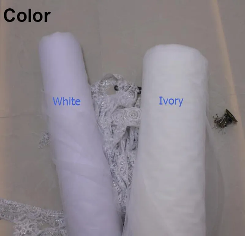 Romantic  Pearl Beaded Lace Edge Bridal Wedding Veil with Hair Comb