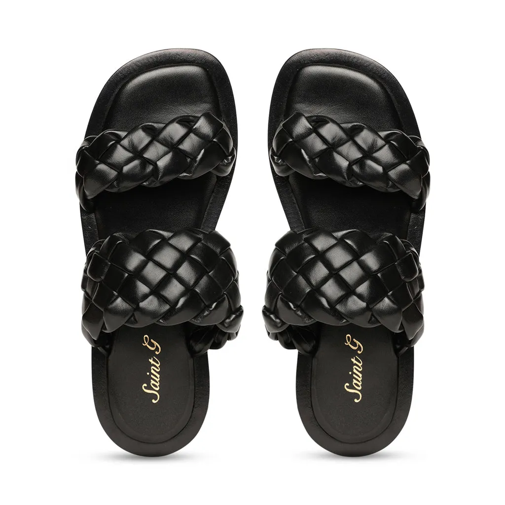 Saint Bruna Black Woven Leather Sliders