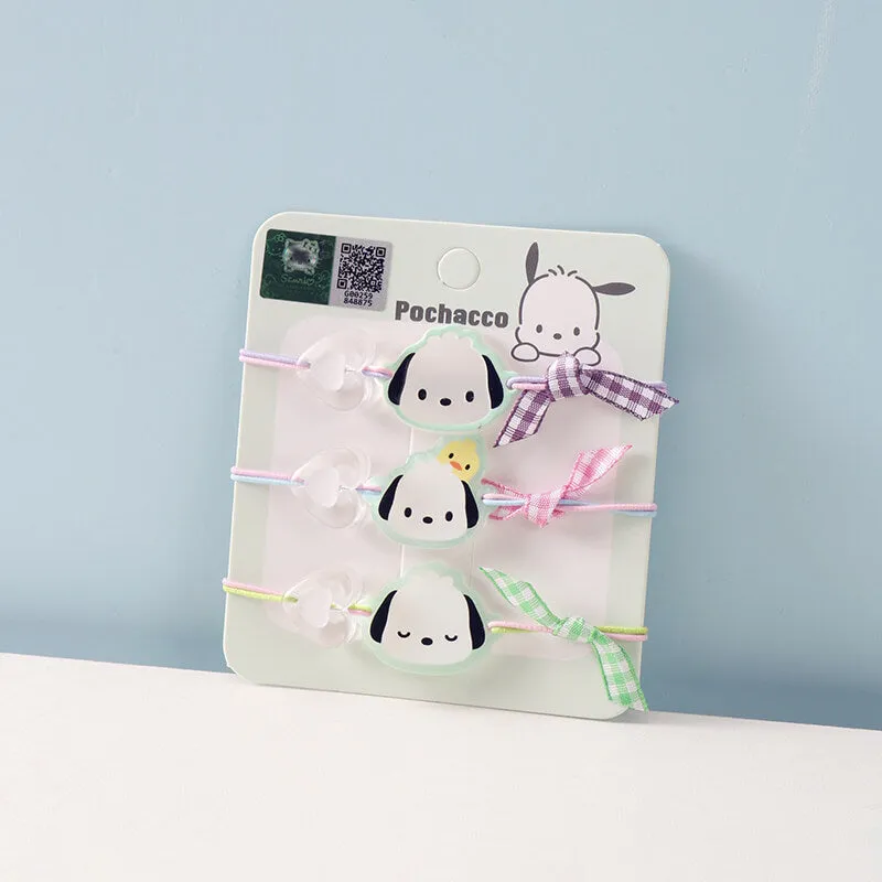 Sanrio Face Heart Hair Elastics 3Pcs Set