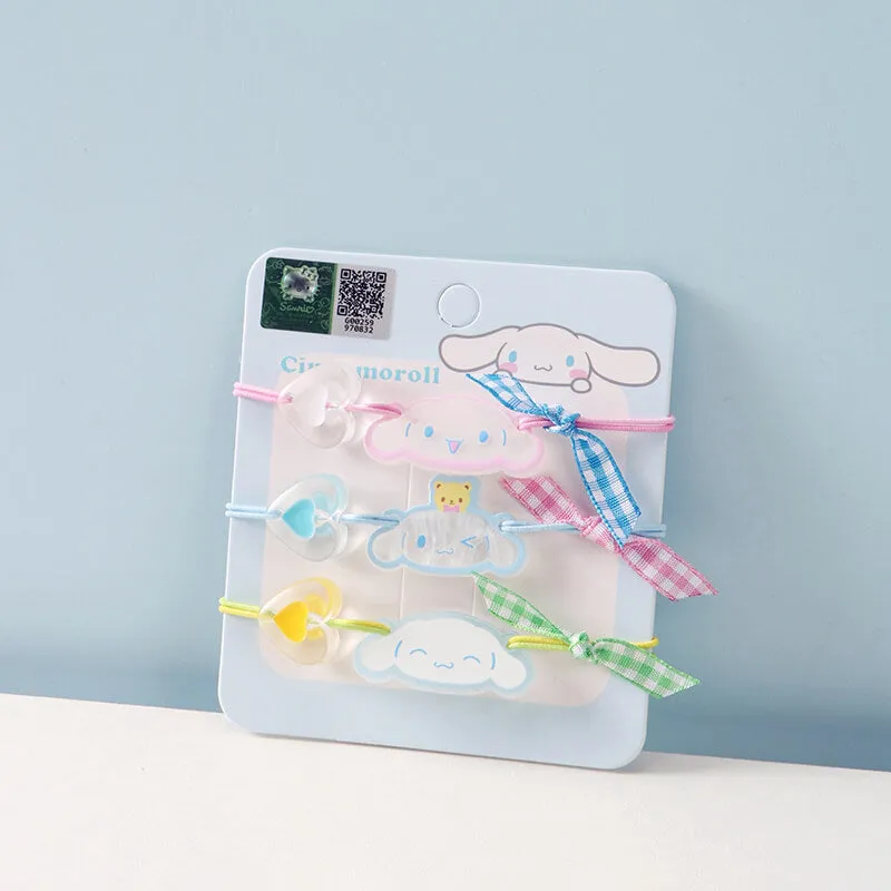 Sanrio Face Heart Hair Elastics 3Pcs Set