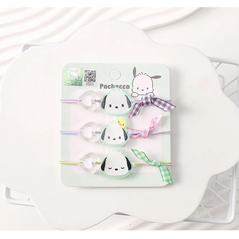Sanrio Face Heart Hair Elastics 3Pcs Set