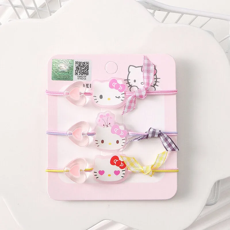 Sanrio Face Heart Hair Elastics 3Pcs Set