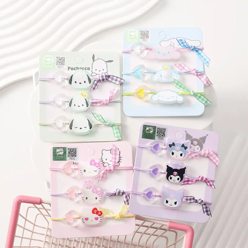 Sanrio Face Heart Hair Elastics 3Pcs Set