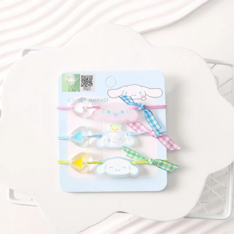 Sanrio Face Heart Hair Elastics 3Pcs Set