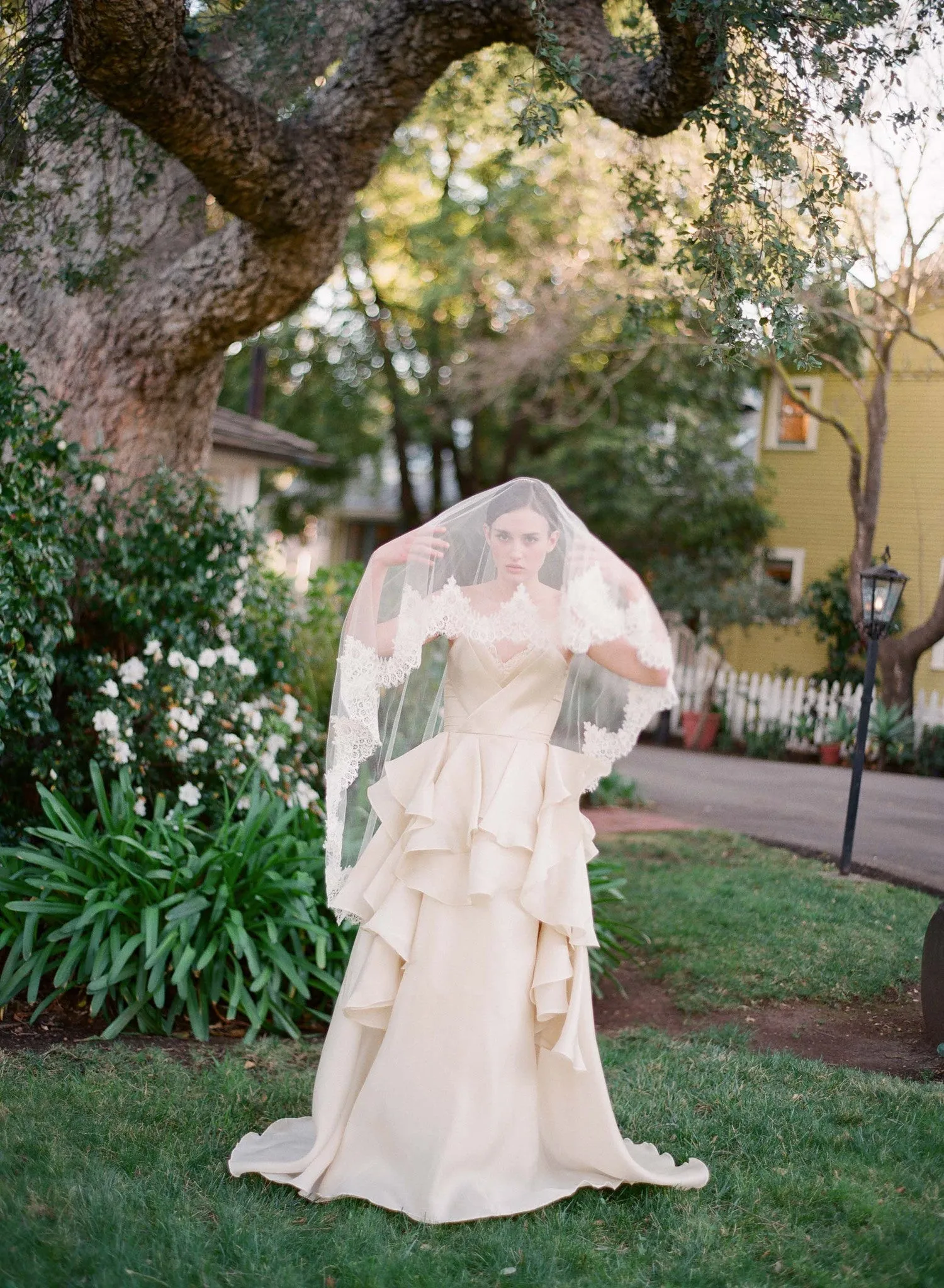 Silk tulle alencon lace trim veil - Style # 222