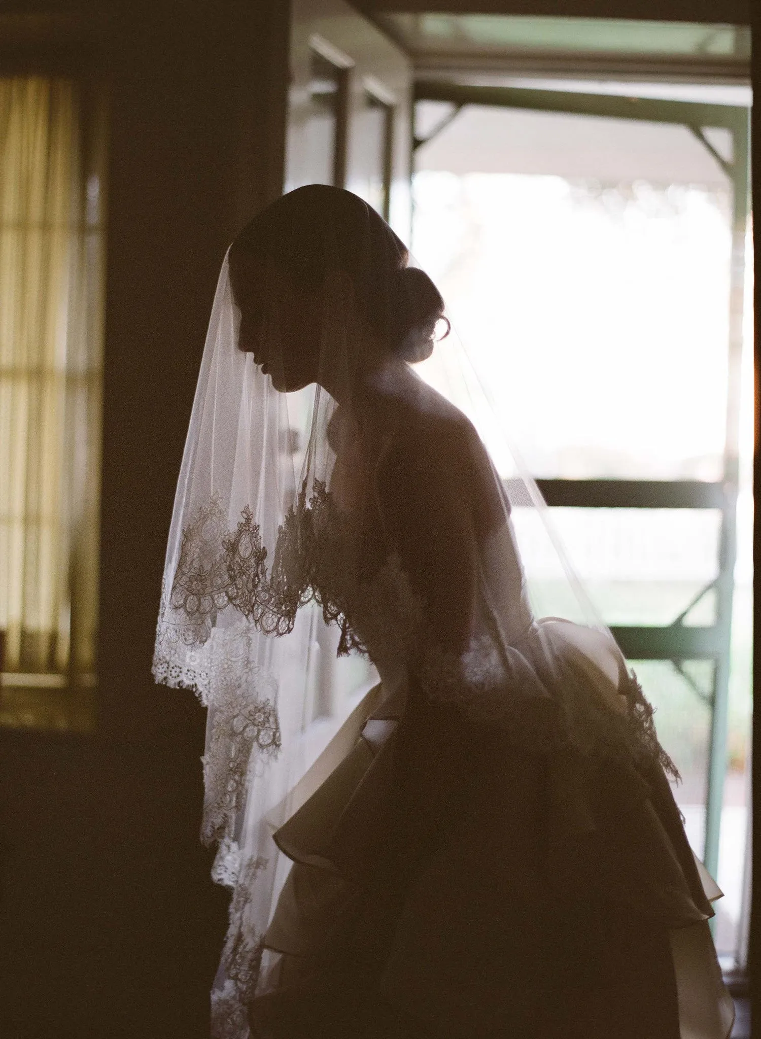 Silk tulle alencon lace trim veil - Style # 222