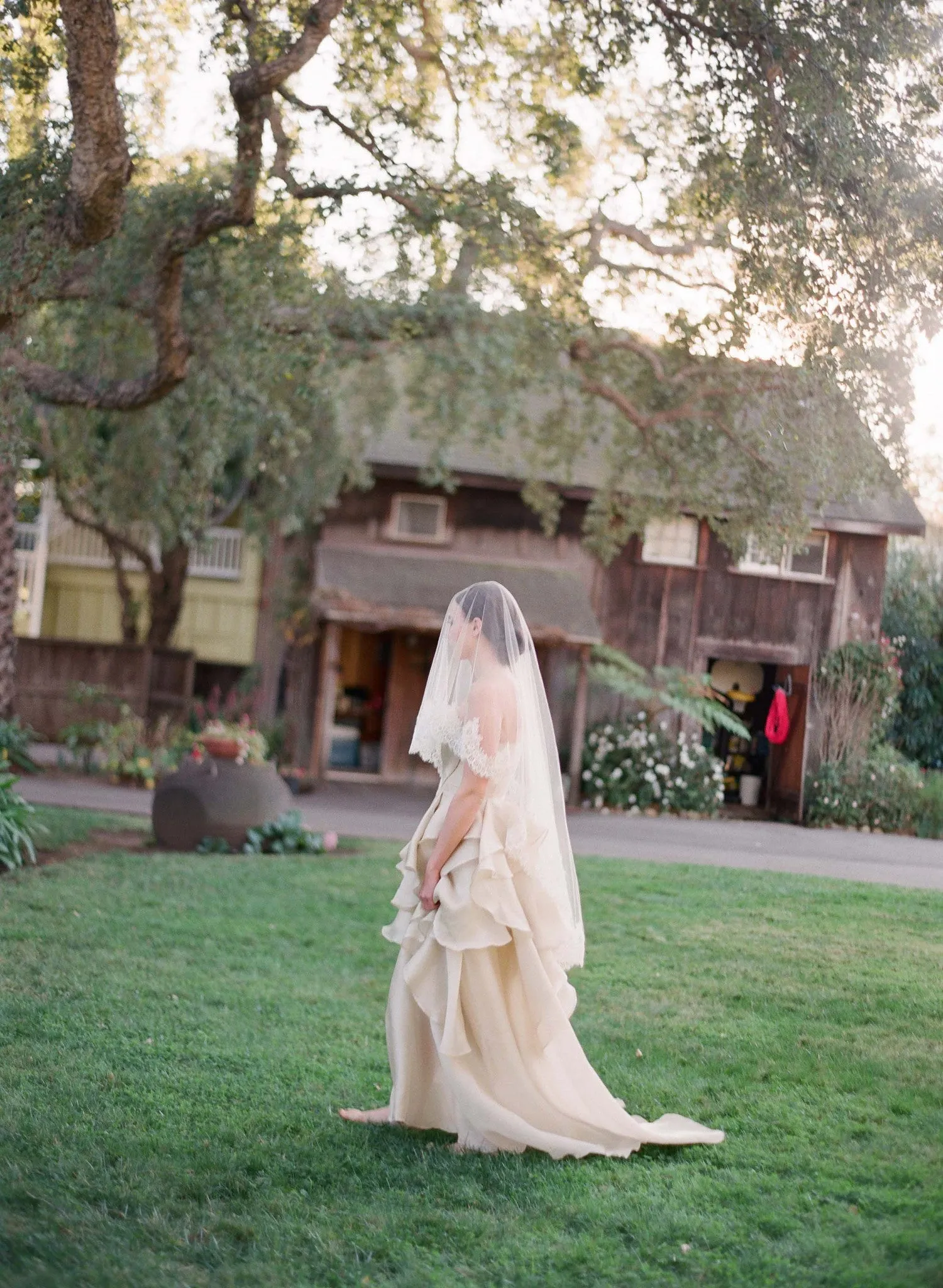 Silk tulle alencon lace trim veil - Style # 222