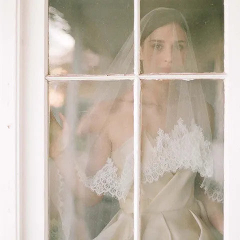 Silk tulle alencon lace trim veil - Style # 222