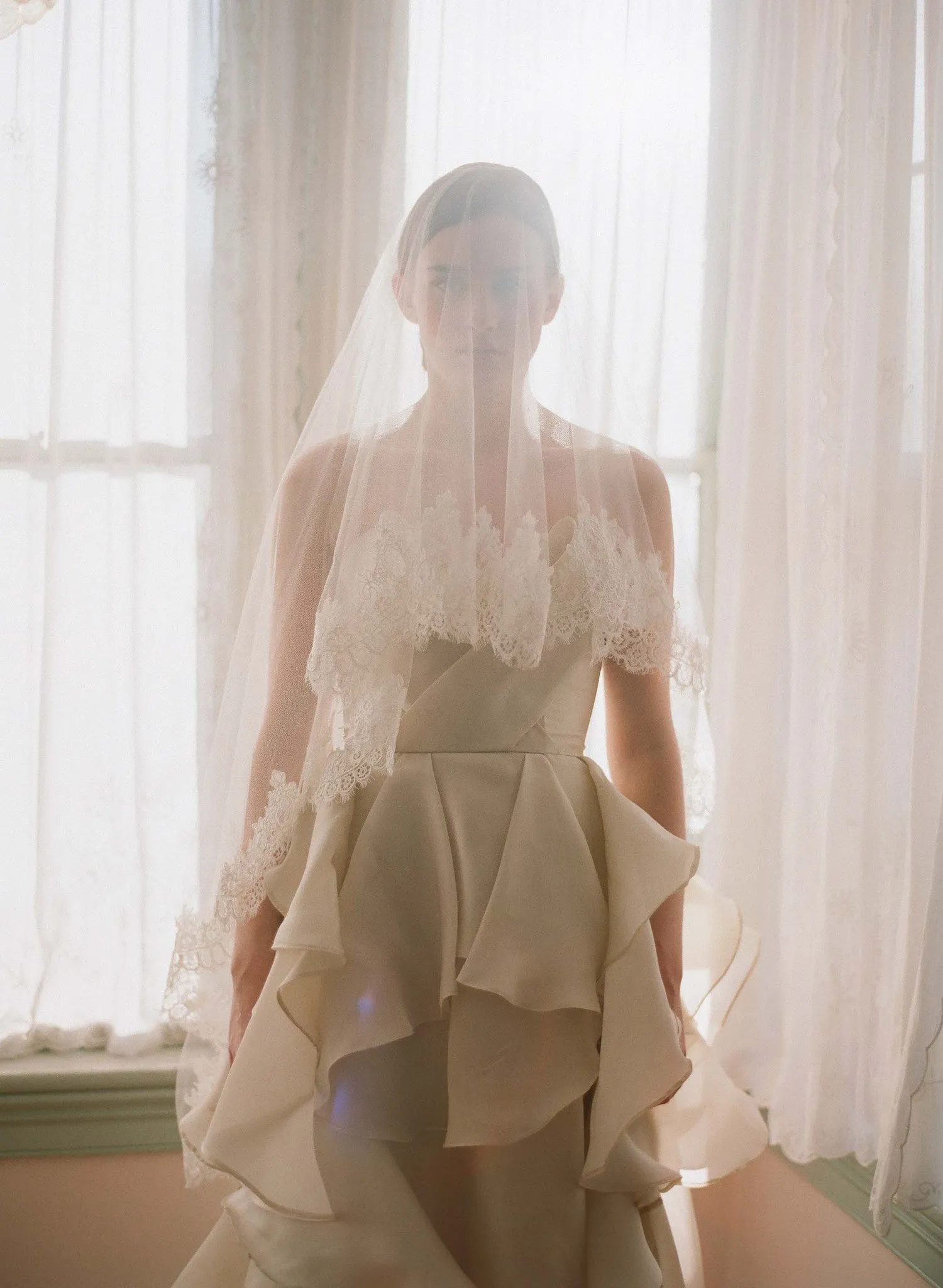 Silk tulle alencon lace trim veil - Style # 222